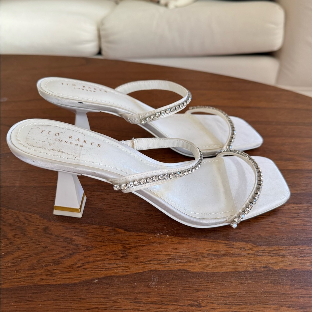 Ted Baker White Crystal Embellished Kitten Heels